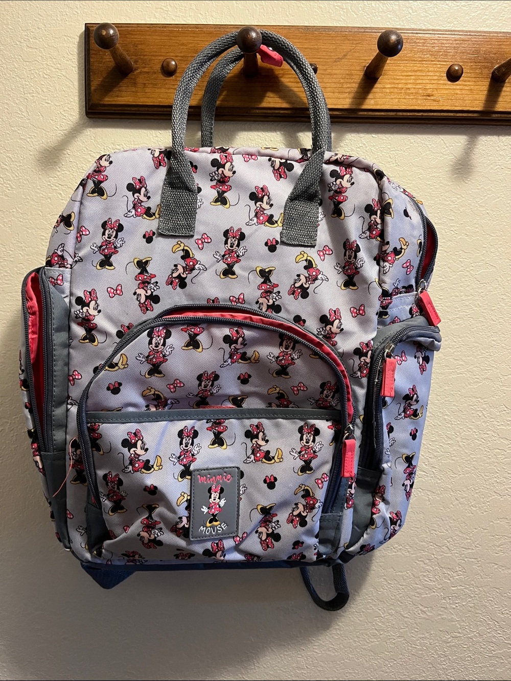 Disney Gray Minnie Mouse Diaper Backpack with Pink Accents